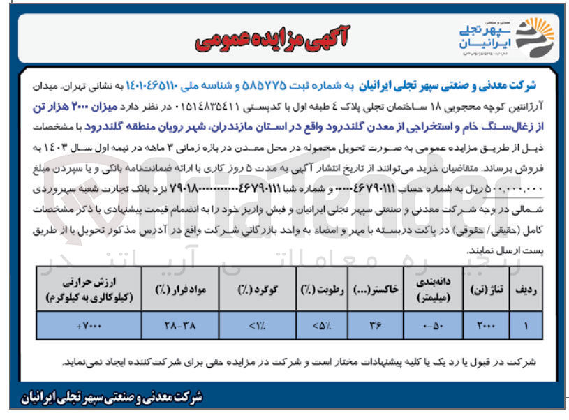 تصویر کوچک آگهی فروش میزان 2000هزارتن از ذغال سنگ خام و استخراجی از معدن