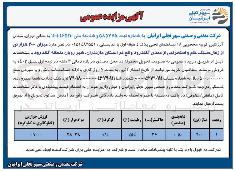 تصویر کوچک آگهی فروش میزان 2000هزارتن از ذغال سنگ خام و استخراجی از معدن