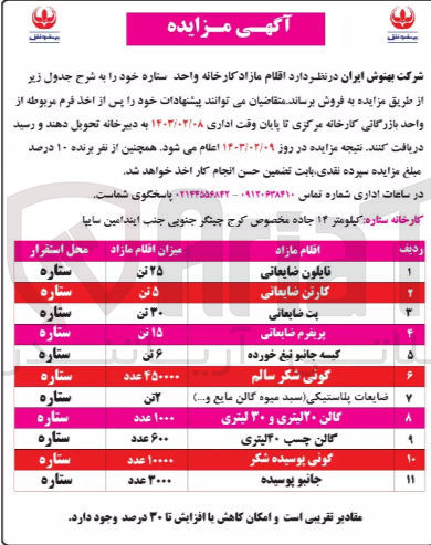تصویر کوچک آگهی فروش اقلا مازاد کارخانه در 11ردیف شامل :نایلون ضایعاتی -کارتن ضایعاتی -پت -کیسه جانبو- گونی -گالن -گونی 