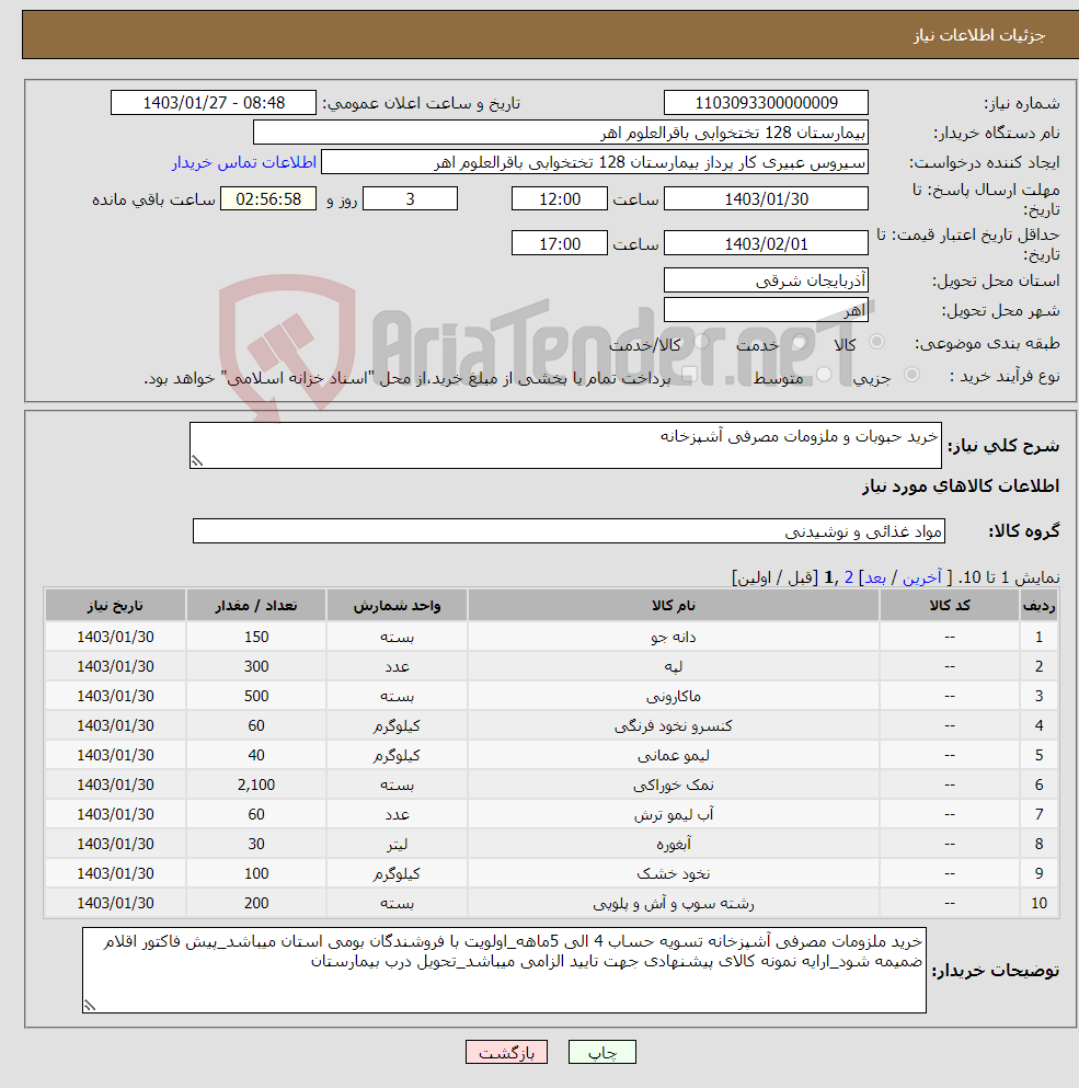 تصویر کوچک آگهی نیاز انتخاب تامین کننده-خرید حبوبات و ملزومات مصرفی آشپزخانه