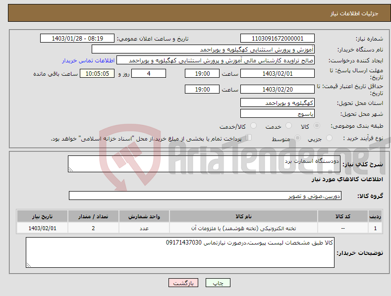 تصویر کوچک آگهی نیاز انتخاب تامین کننده-دودستگاه اسمارت برد