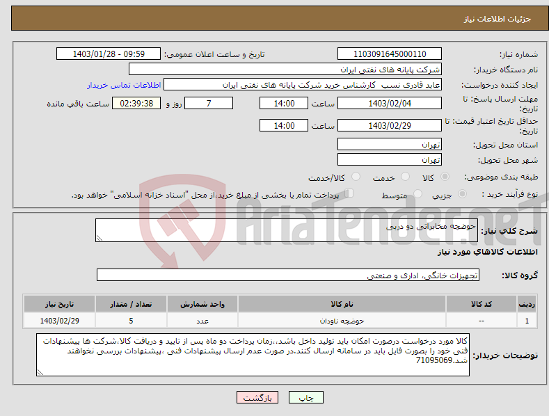 تصویر کوچک آگهی نیاز انتخاب تامین کننده-حوضچه مخابراتی دو دربی