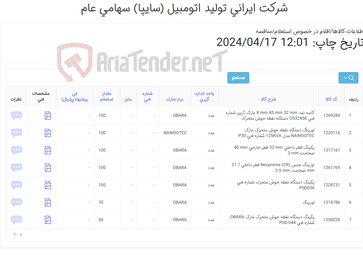 تصویر کوچک آگهی هفت ردیف انواع اورینگ ، پکینگ و کاسه نمد