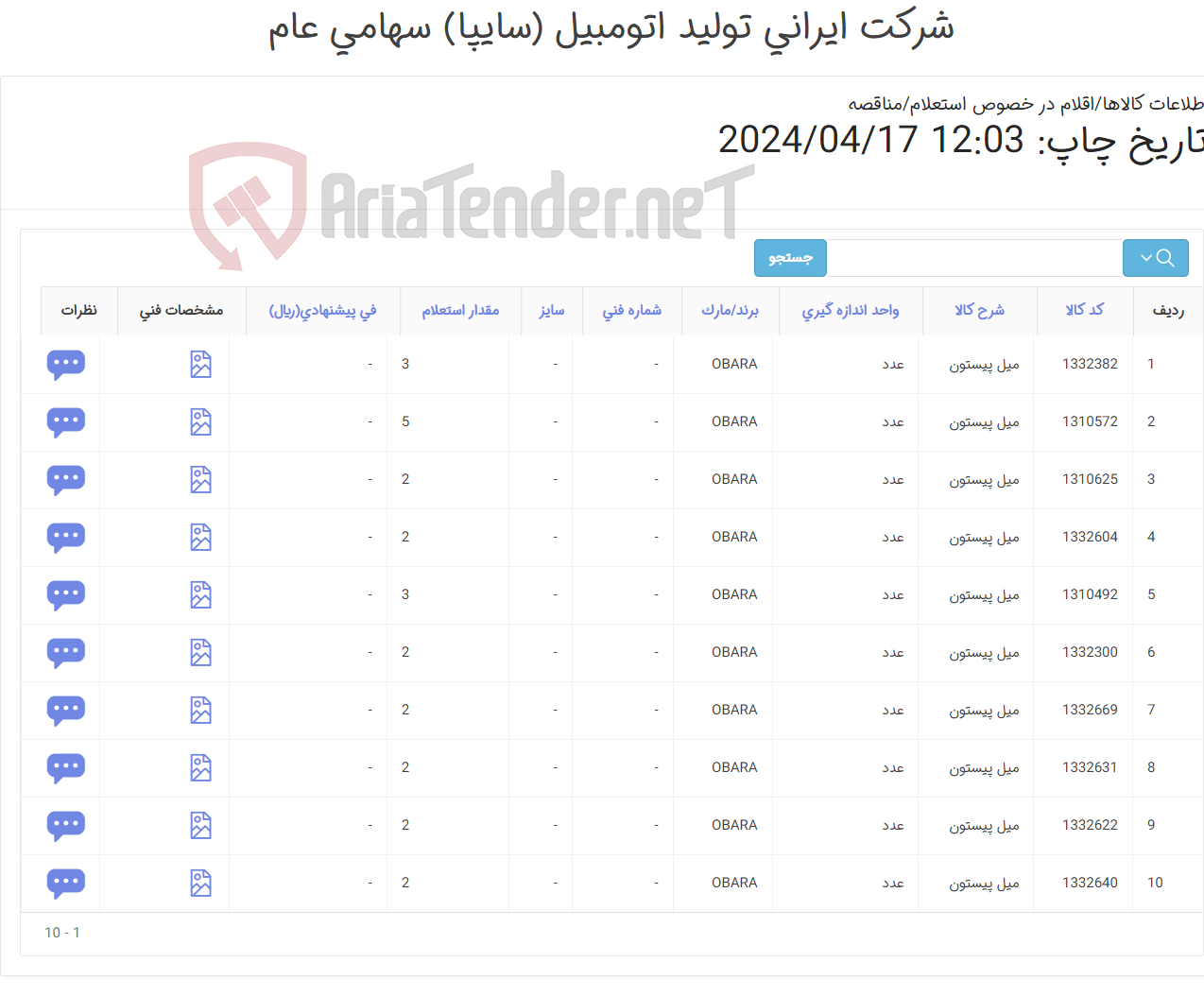 تصویر کوچک آگهی ده ردیف انواع میل ‎پیستون‏