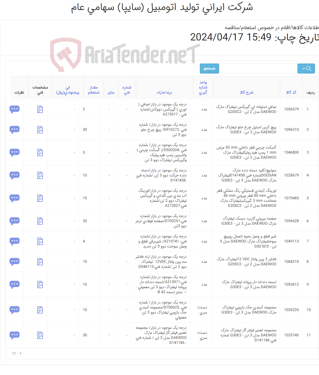 تصویر کوچک آگهی لوازم یدکی لیفتراک های دوو