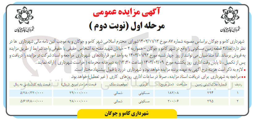 تصویر کوچک آگهی فروش تعداد 2 قطعه زمین مسکونی به مساحت 182/08  و 200/06 متر مربع