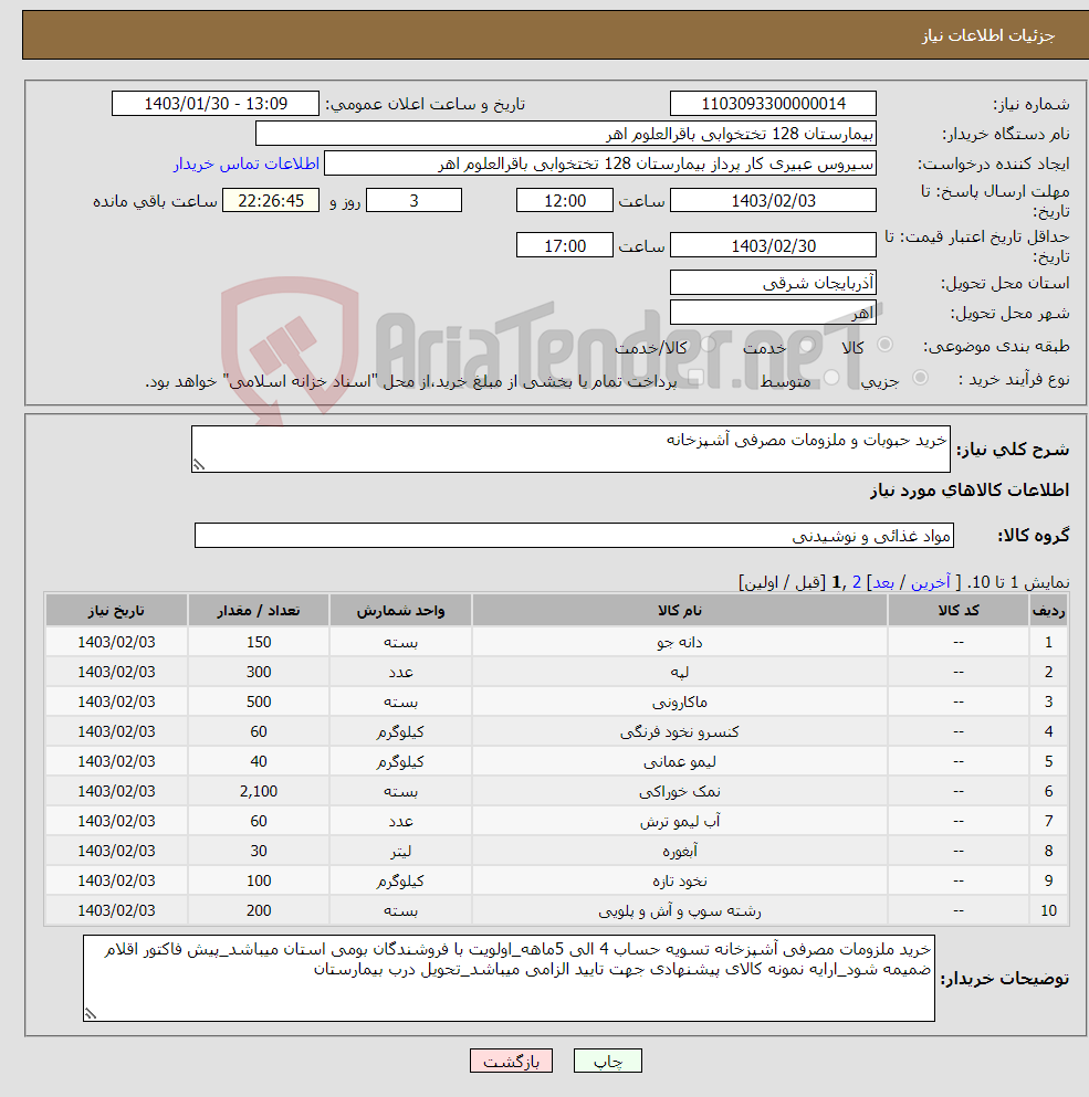 تصویر کوچک آگهی نیاز انتخاب تامین کننده-خرید حبوبات و ملزومات مصرفی آشپزخانه