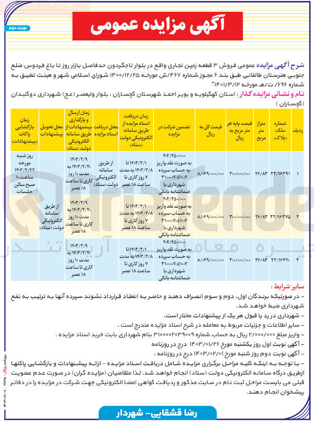 تصویر کوچک آگهی فروش 3 قطعه زمین تجاری