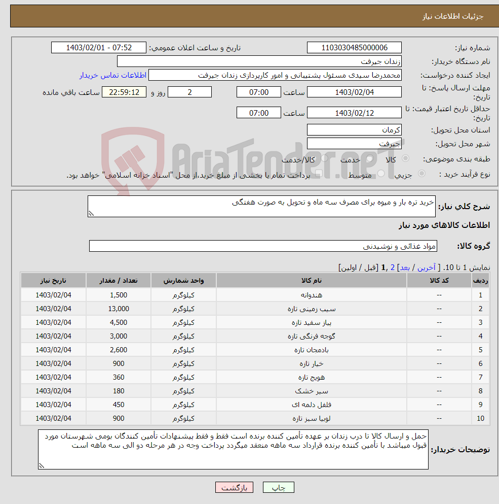تصویر کوچک آگهی نیاز انتخاب تامین کننده-خرید تره بار و میوه برای مصرف سه ماه و تحویل به صورت هفتگی