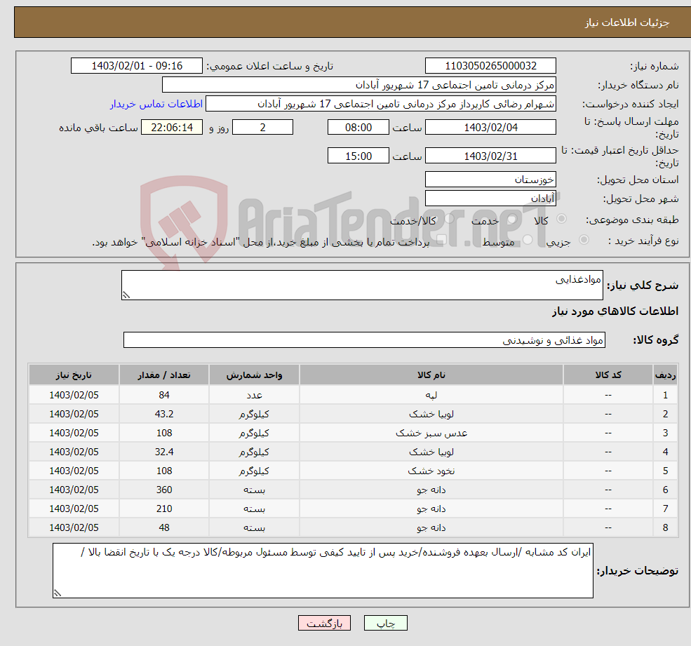 تصویر کوچک آگهی نیاز انتخاب تامین کننده-موادغذایی