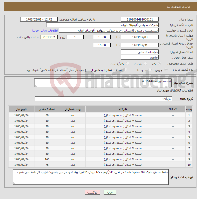 تصویر کوچک آگهی نیاز انتخاب تامین کننده-تسمه ذوزنقه 4015444