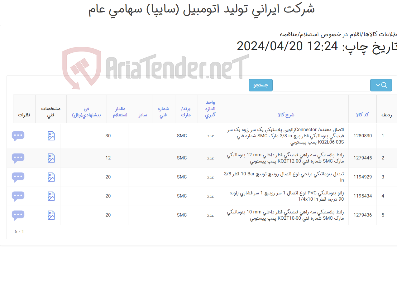 تصویر کوچک آگهی تامین پنج ردیف تبدیل , زانو ‎پنوماتیکی‏ ‎و ...