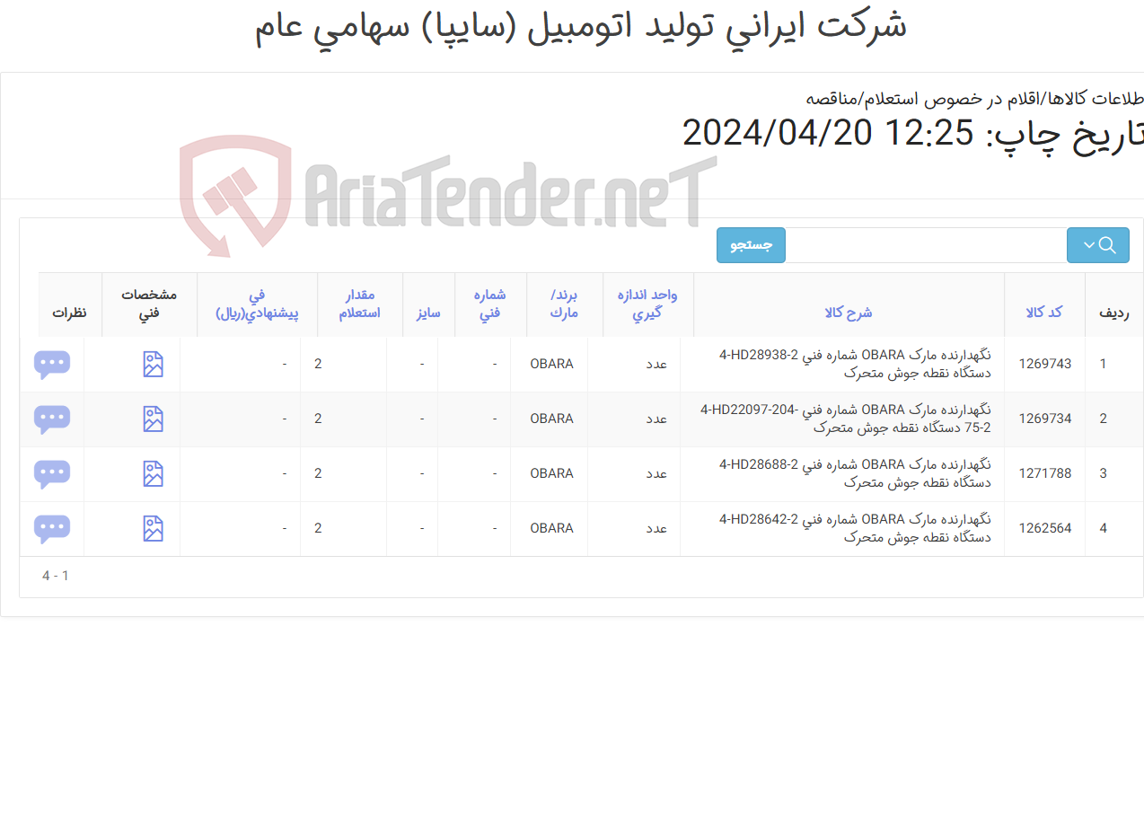 تصویر کوچک آگهی تأمین چهار ردیف نگهدارنده های دستگاه نقطه جوش