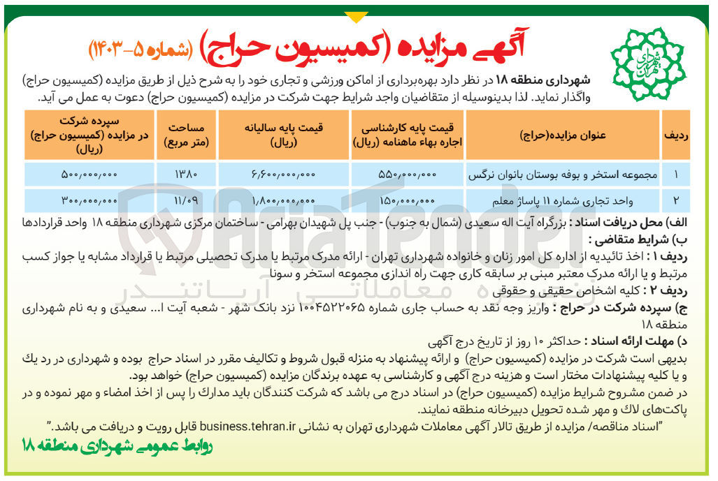 تصویر کوچک آگهی بهره برداری از اماکن ورزشی و تجاری خود در 2 ردیف 