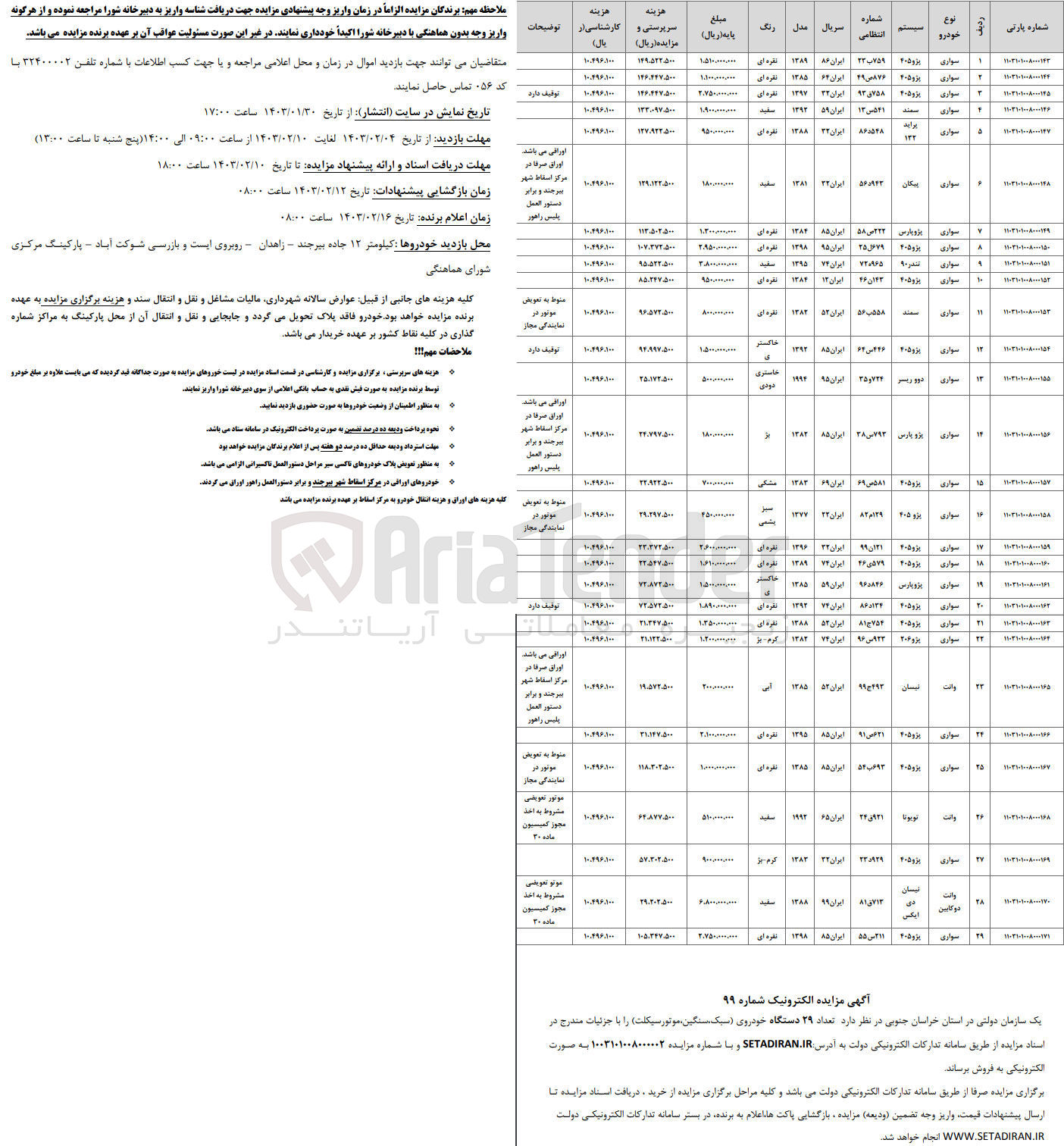 تصویر کوچک آگهی فروش 29 دستگاه خودروی (سبک، سنگین، موتورسیکلت) : پژو 405 - سمند - پراید - پژو پارس - تندر 90 - ..
