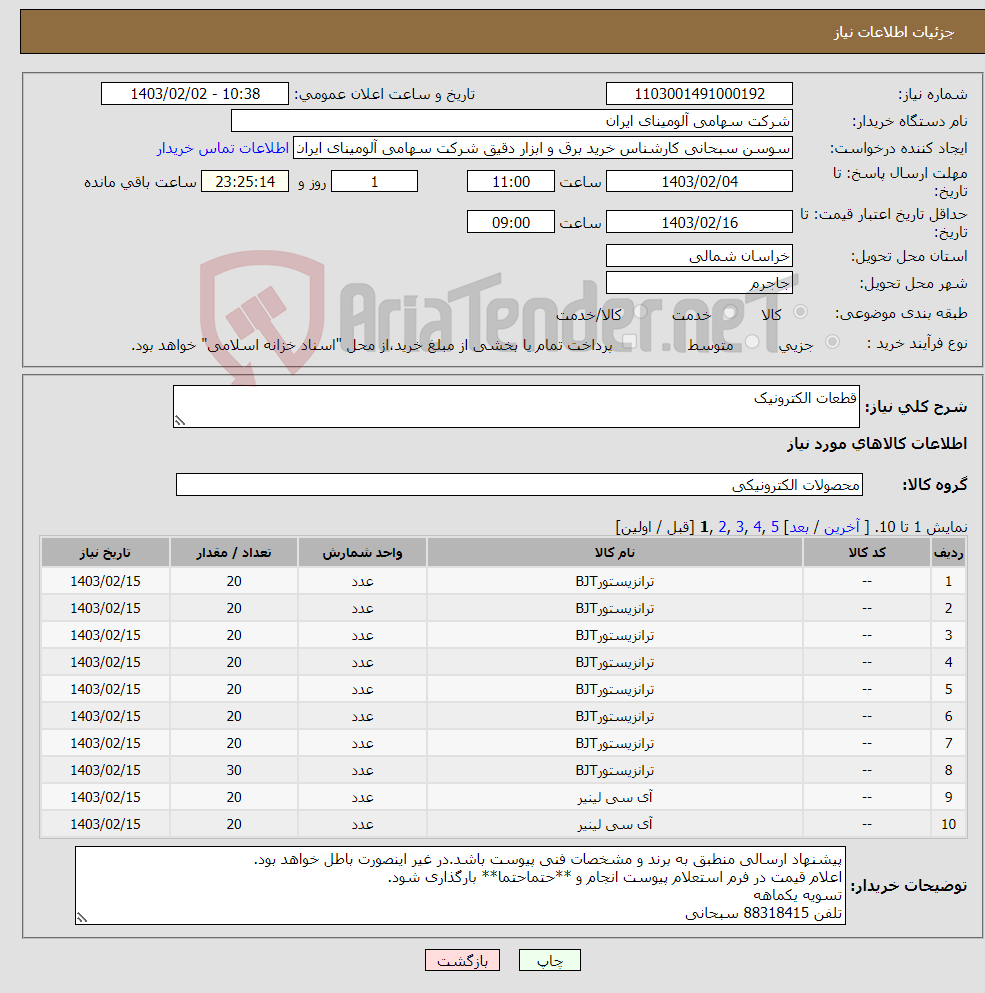 تصویر کوچک آگهی نیاز انتخاب تامین کننده-قطعات الکترونیک