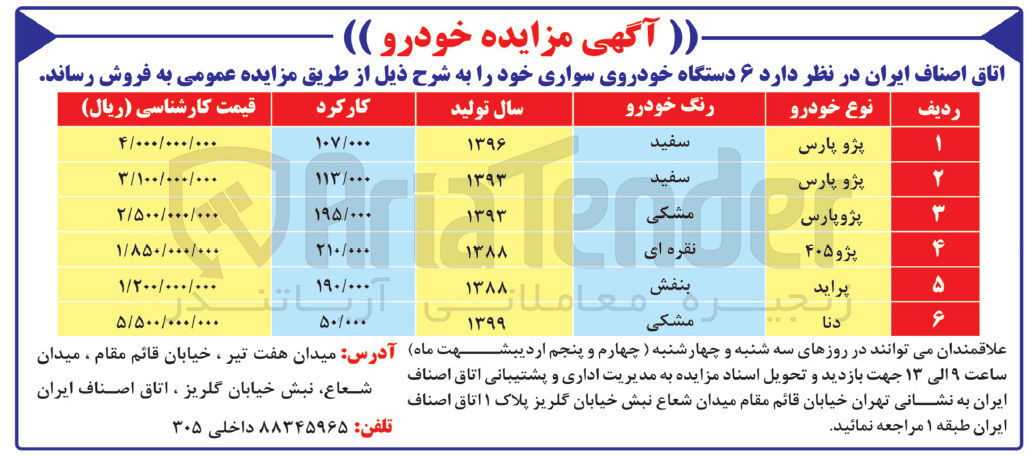 تصویر کوچک آگهی فروش 6 دستگاه خودروی سواری شامل پژو پارس - پژو 405 - پراید - دنا