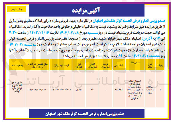 تصویر کوچک آگهی فروش سرقفلی یک باب مغازه با اعیان 94 متر مربع