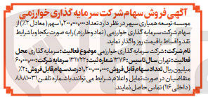 تصویر کوچک آگهی واگذاری تعداد 1200.000.000 سهم معادل 2 درصد از سهام شرکت خوارزمی 