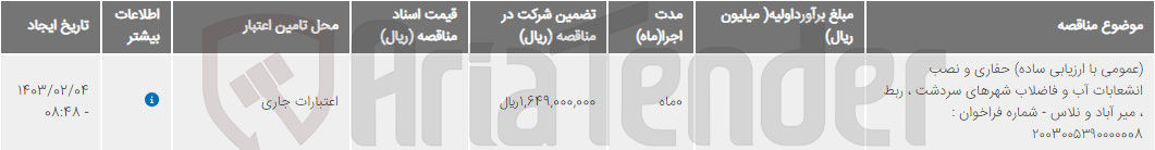 تصویر کوچک آگهی عمومی با ارزیابی ساده )حفاری و نصب انشعابات آب و فاضلاب شهر