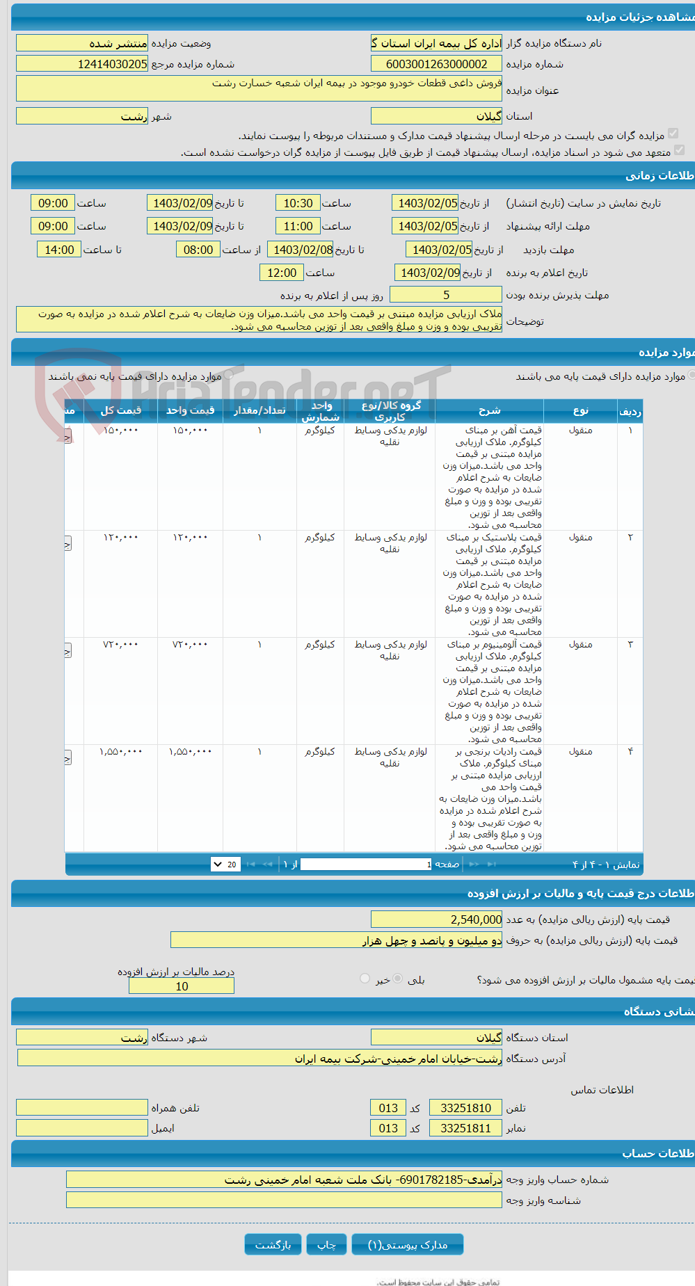 تصویر کوچک آگهی فروش داغی قطعات خودرو موجود در بیمه ایران شعبه خسارت رشت