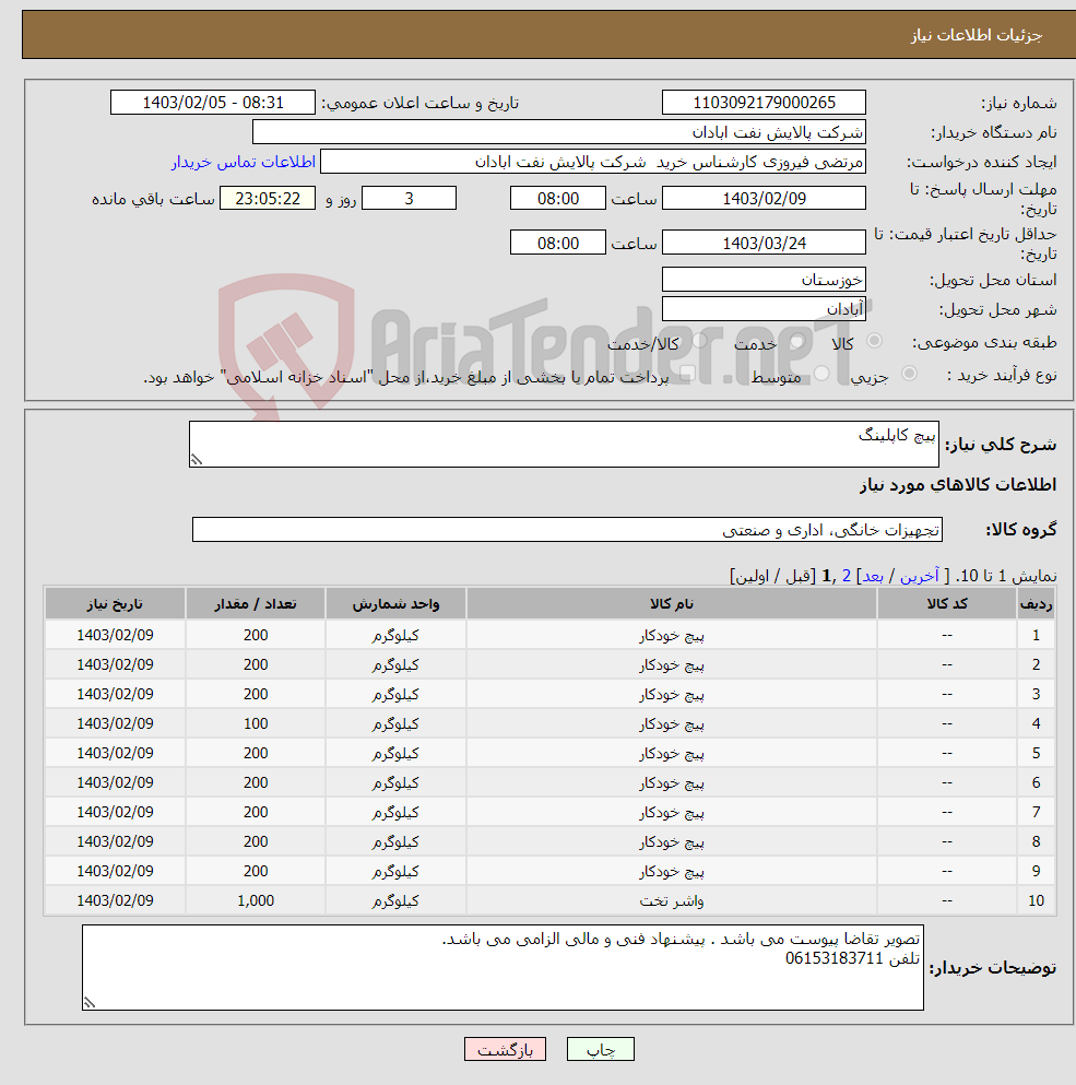 تصویر کوچک آگهی نیاز انتخاب تامین کننده-پیچ کاپلینگ