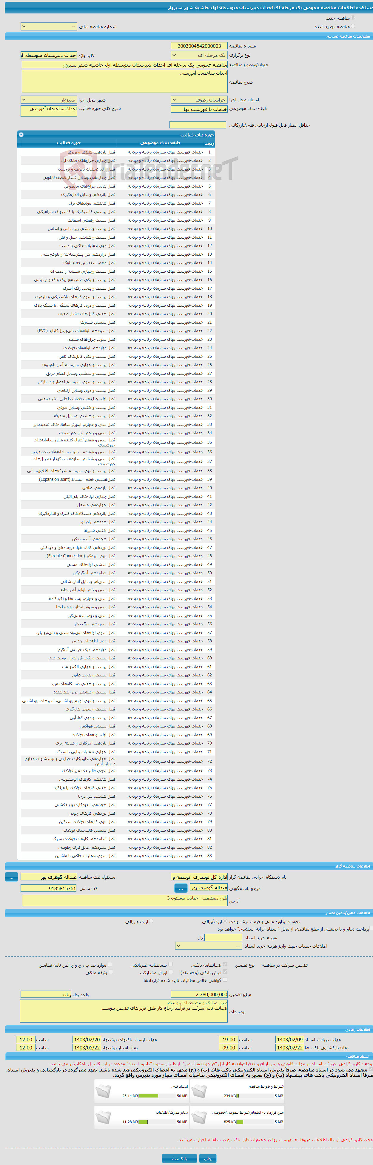 تصویر کوچک آگهی مناقصه عمومی یک مرحله ای احداث دبیرستان متوسطه اول حاشیه شهر سبزوار 