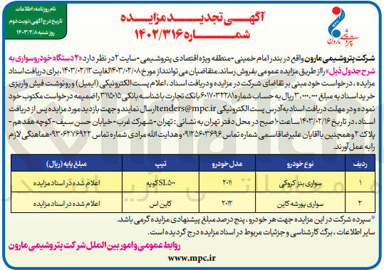 تصویر کوچک آگهی فروش 2دستگاه سواری بنز کروکی مدل 2011 تیپ SLA کوپه

سواری پورشه کاین مدل 2012 تیپ کاین اس 