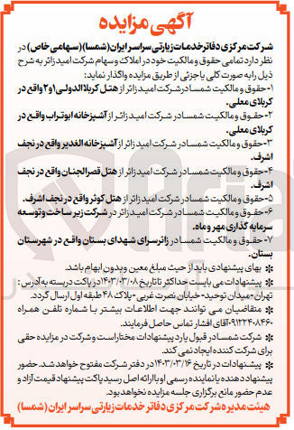 تصویر کوچک آگهی واگذاری املاک و سهام شرکت