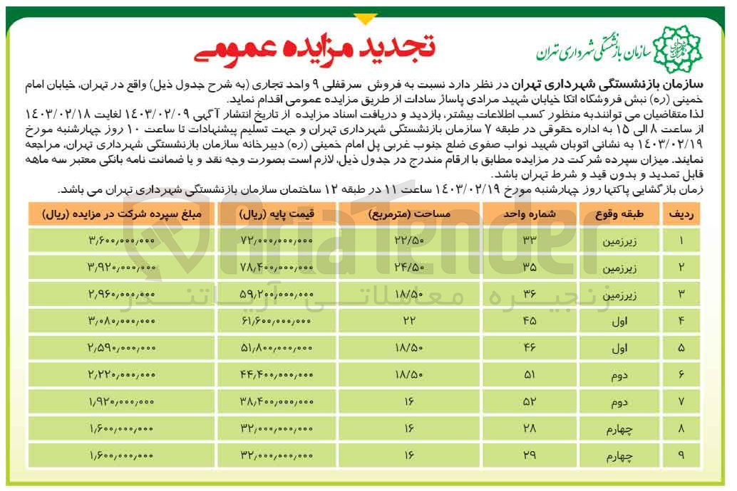 تصویر کوچک آگهی  فروش سرقفلی واحد تجاری در زیر زمین به مساحت 18/50 