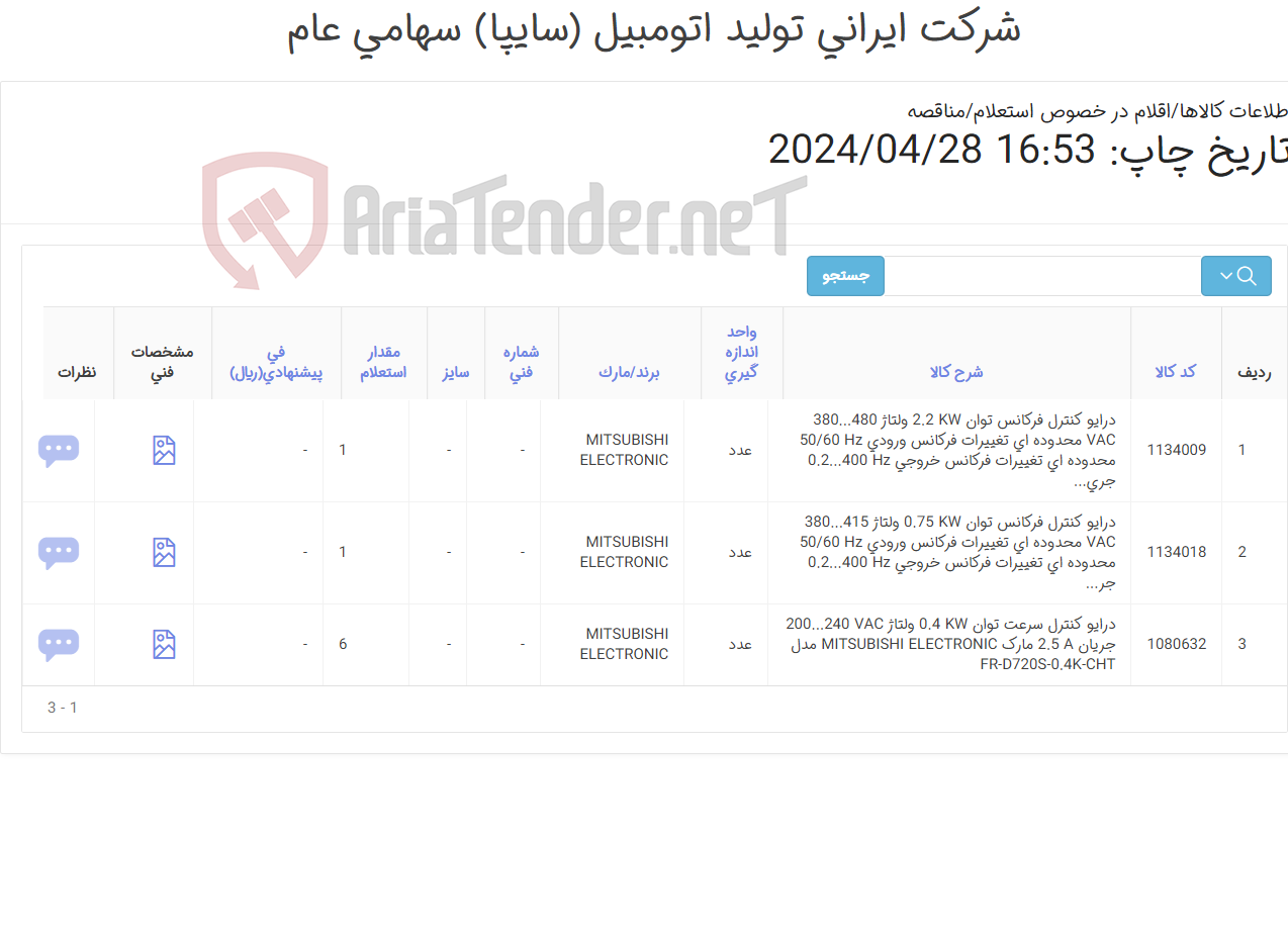 تصویر کوچک آگهی درایو کنترل سرعتMITSUBISHI ELECTRONIC‎