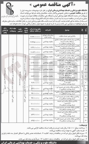 تصویر کوچک آگهی واگذاری پایگاه سلامت 
