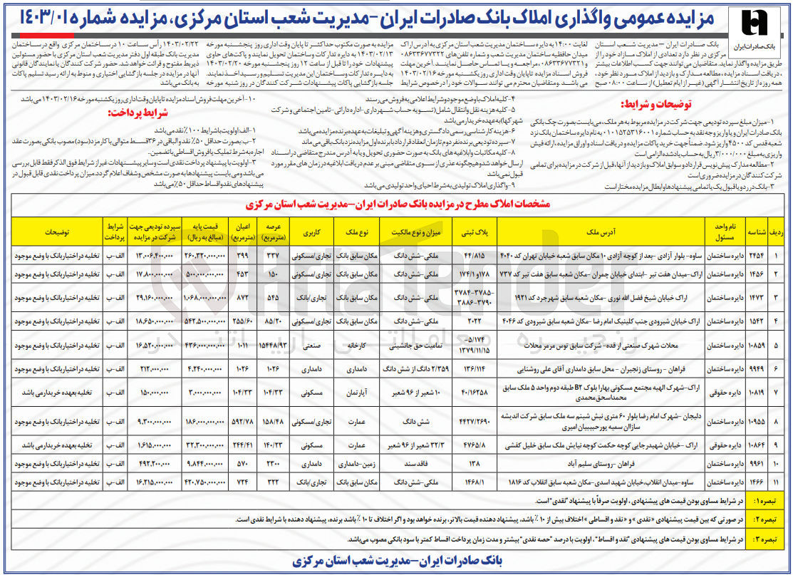 تصویر کوچک آگهی فروش تعدادی از امللک در 11 ردیف با کاربری تجاری -مسکونی -صنعتی -دامداری- عمارت-بانک 