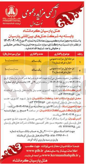 تصویر کوچک آگهی اجاره غرفه شماره 1 و 2