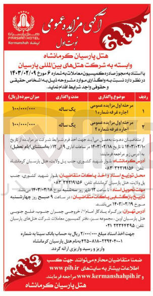 تصویر کوچک آگهی اجاره 2 غرفه به مدت یکسال 