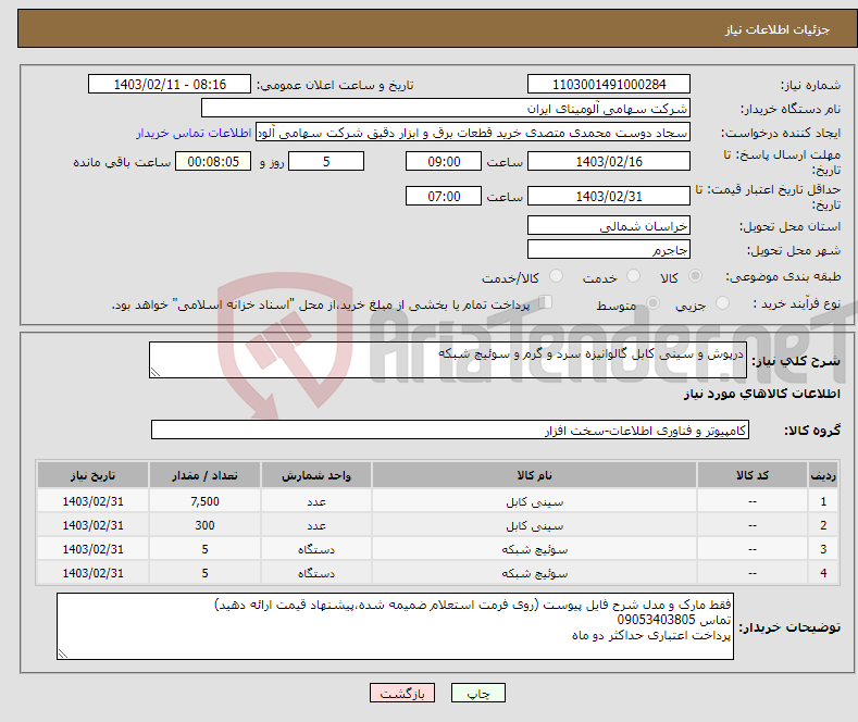 تصویر کوچک آگهی نیاز انتخاب تامین کننده-درپوش و سینی کابل گالوانیزه سرد و گرم و سوئیچ شبکه