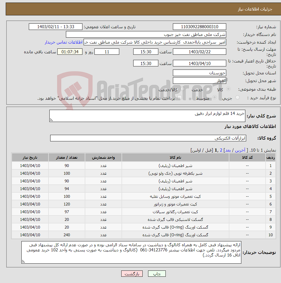 تصویر کوچک آگهی نیاز انتخاب تامین کننده-خرید 14 قلم لوازم ابزار دقیق 