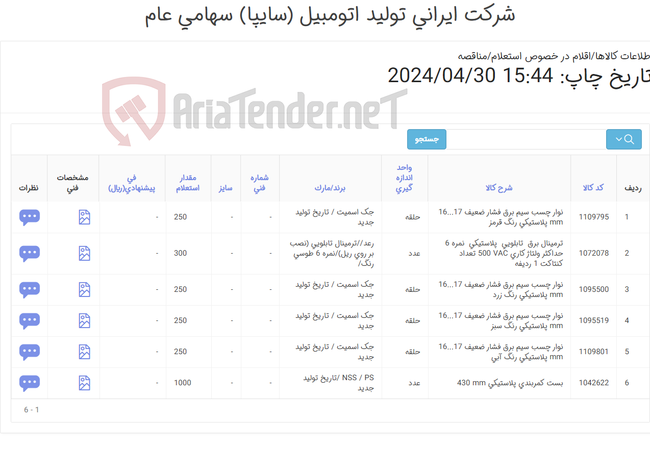 تصویر کوچک آگهی 6 آیتم : بست کمربندی/نوارچسب/ترمینال برق طبق برند درخواستی