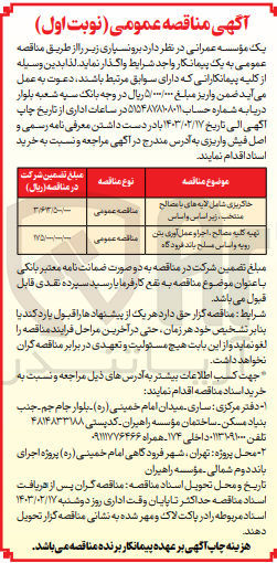 تصویر کوچک آگهی تهیه کلیه مصالح اجرا عمل آوری بتن رویه  و اساس مسلح باندفردودگاه