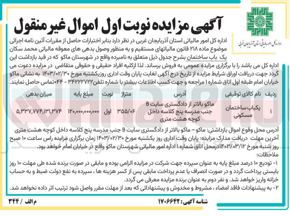 تصویر کوچک آگهی فروش یک باب ساختمان با کاربری مسکونی 