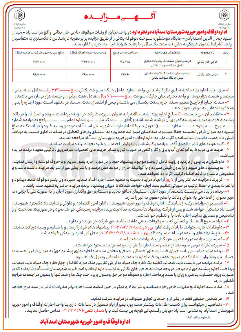 تصویر کوچک آگهی اجاره دو واحد تجاری 