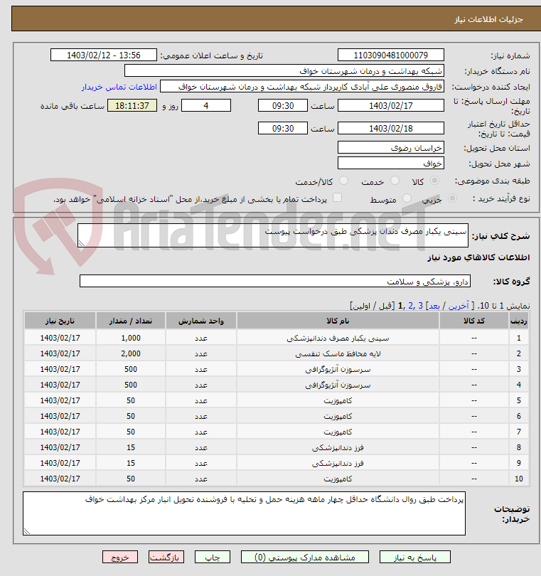 تصویر کوچک آگهی سینی یکبار مصرف دندان پزشکی طبق درخواست پیوست