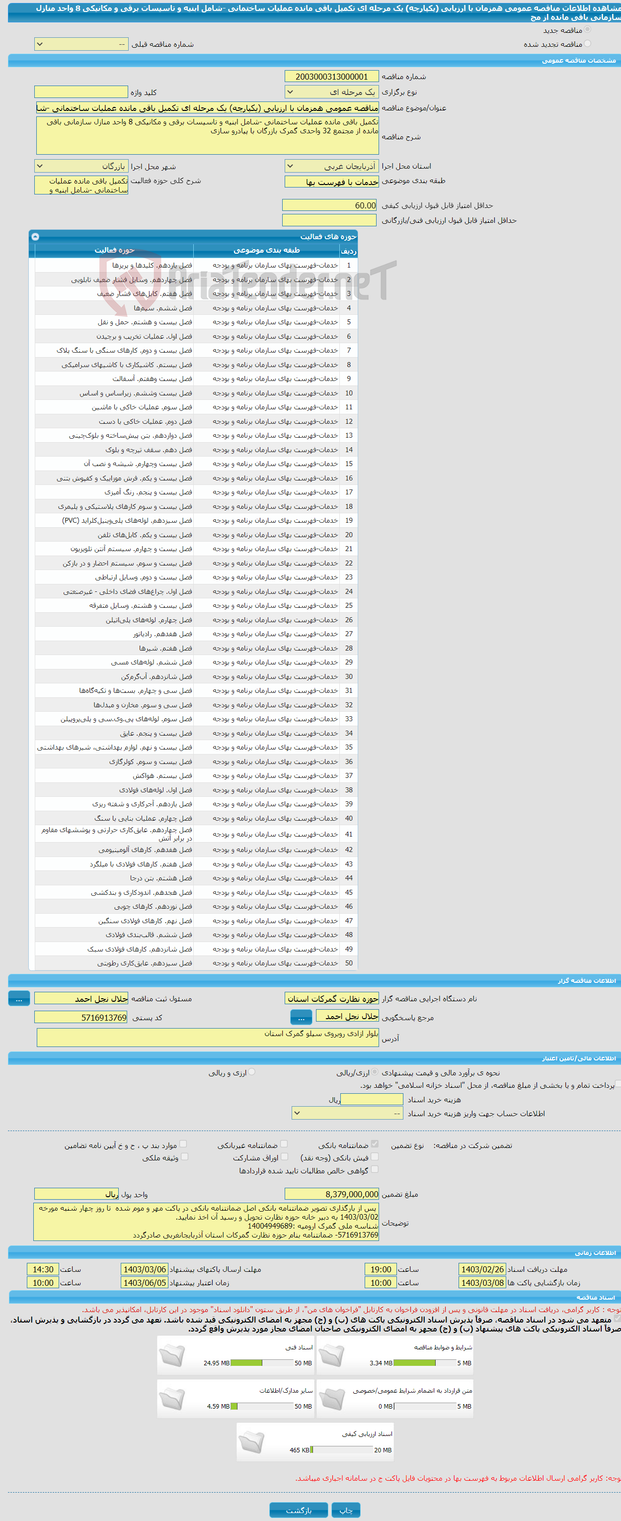 تصویر کوچک آگهی مناقصه عمومی همزمان با ارزیابی (یکپارچه) یک مرحله ای تکمیل باقی مانده عملیات ساختمانی -شامل ابنیه و تاسیسات برقی و مکانیکی 8 واحد منازل سازمانی باقی مانده از مج