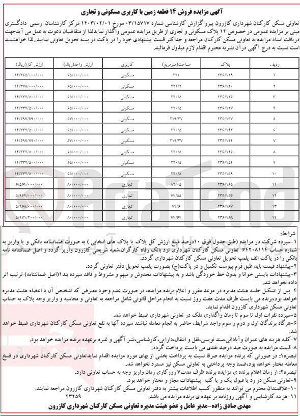 تصویر کوچک آگهی فروش 14 قطعه زمین با کاربری مسکونی و تجاری 