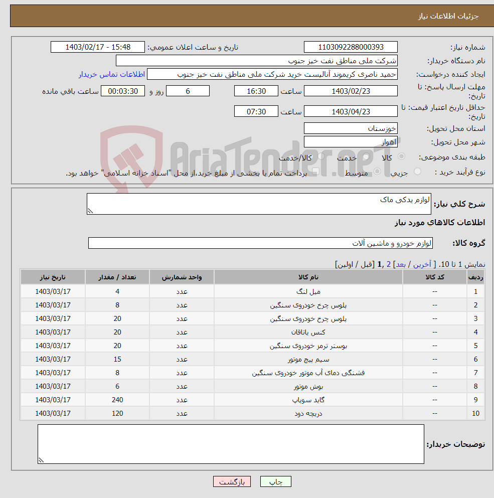 تصویر کوچک آگهی نیاز انتخاب تامین کننده-لوازم یدکی ماک