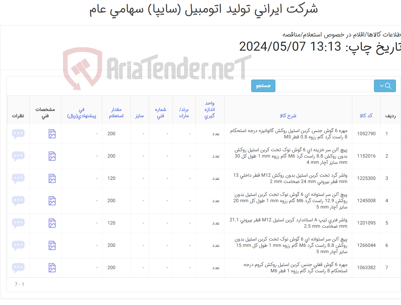 تصویر کوچک آگهی پیچ ‎آلن، مهره ‎6 گوش، واشر ‎فنری‏ و واشر ‎گرد‏ ‎تخت‏