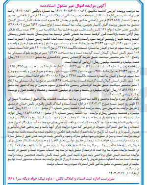 تصویر کوچک آگهی بایگانی : 140200881
فروش دو قطعه زمین مشاعی در پلاک ثبتی 1200 فرعی از 8 اصلی واقع در بخش 28 تالش