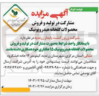تصویر کوچک آگهی تولید و فروش محصولات گلخانه هیدروپونیک ۱۵ هکتاری خود همکاری 