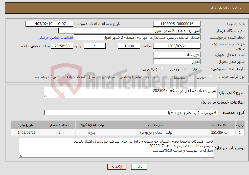 تصویر کوچک آگهی نیاز انتخاب تامین کننده-هرس دختان منداخل در شبکه -2023047