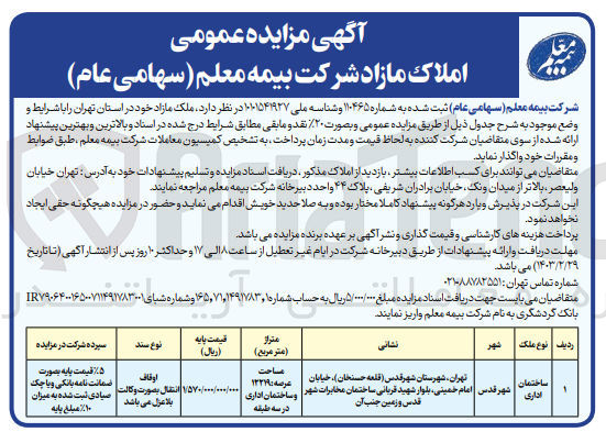 تصویر کوچک آگهی واگذاری ملک با کاربری اداری و مساحت 12219 متر مربع 